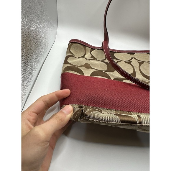 Vintage Coach Burgundy Monogram Tote Purse Brown And Red - Picture 4 of 13